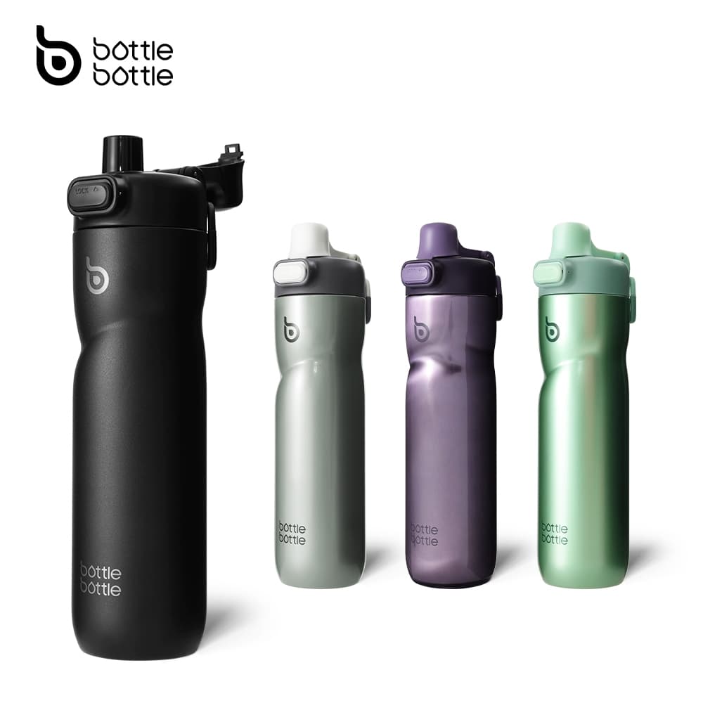 BOTTLE BOTTLE ขวด ขวดน้ําฉนวน 24 ออนซ์พร้อมที่จับและฝาปิดท็อปส์ซูพลิกขวดน้ําสแตนเลสฝาปุ่มกดป้องกันการรั่วแบบพกพาสําหรับขี่จักรยานวิ่งกีฬาเดินป รูปที่ 1