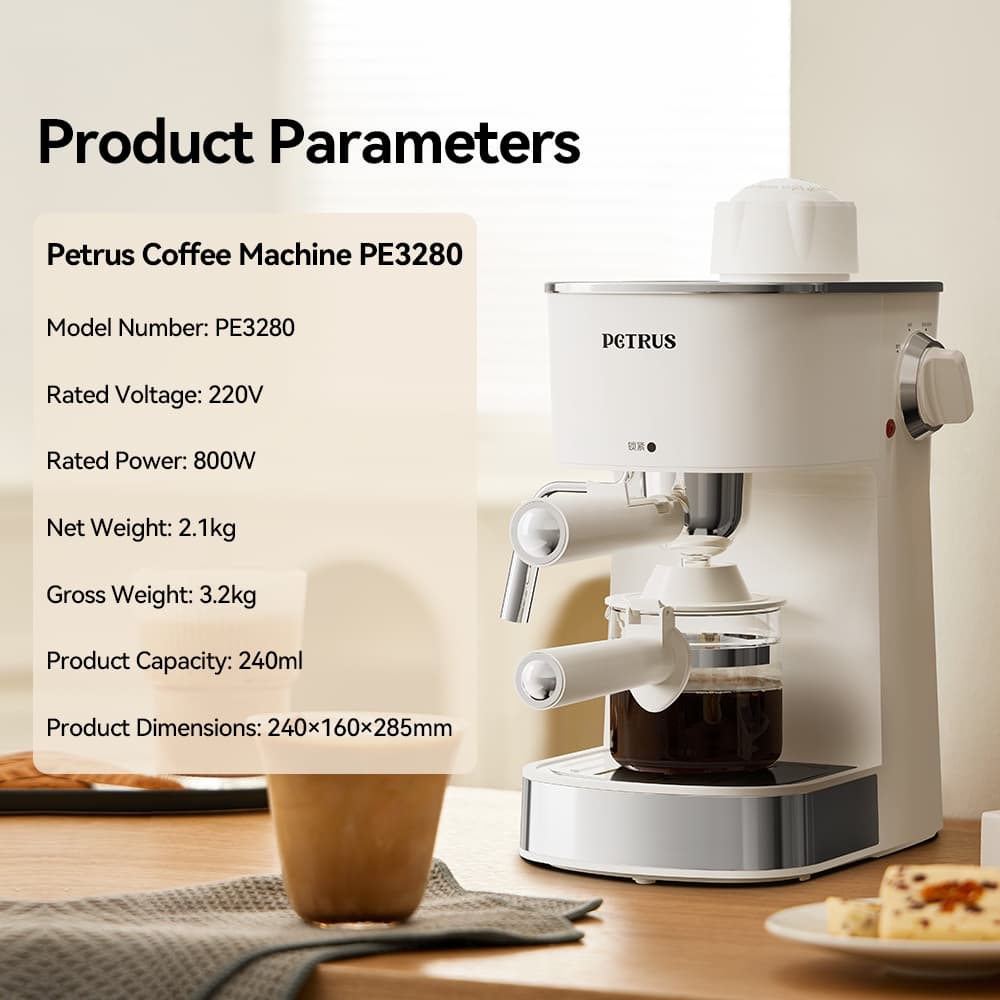 Petrus เครื่องชงกาแฟ เครื่องชงกาแฟเอสเปรสโซขนาด 51 มม. พร้อมระบบนมแฟนซีและเครื่องทำฟองนม รุ่น PE3180/PE3280 รูปที่ 8