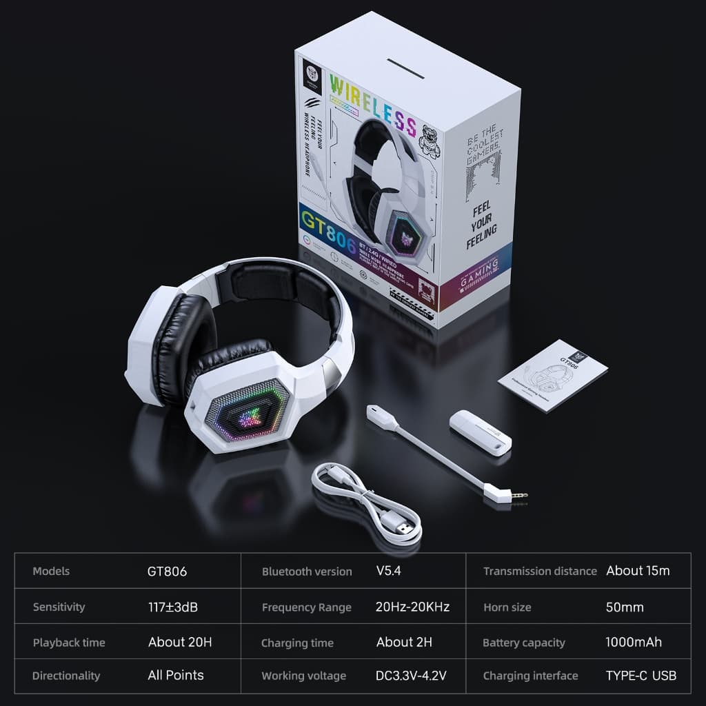 Onikuma GT806 หูฟังเล่นเกม 3 โหมดบลูทูธ 5.3/2.4G/AUX 3.5 มม. รูปที่ 9