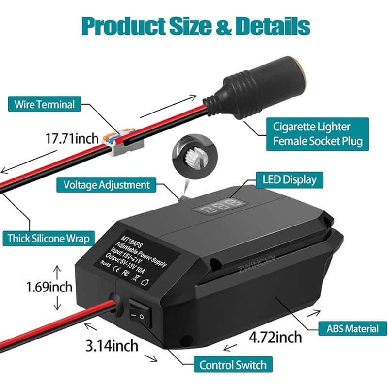 Dc 18V ถึง 12V Step Down Converter สําหรับ Makita/Dewalt/Milwaukee/Bosch 18V Li-ion แบตเตอรี่บุหรี่ไฟแช็กอะแดปเตอร์แรงดันไฟฟ้า Regulator รูปที่ 4