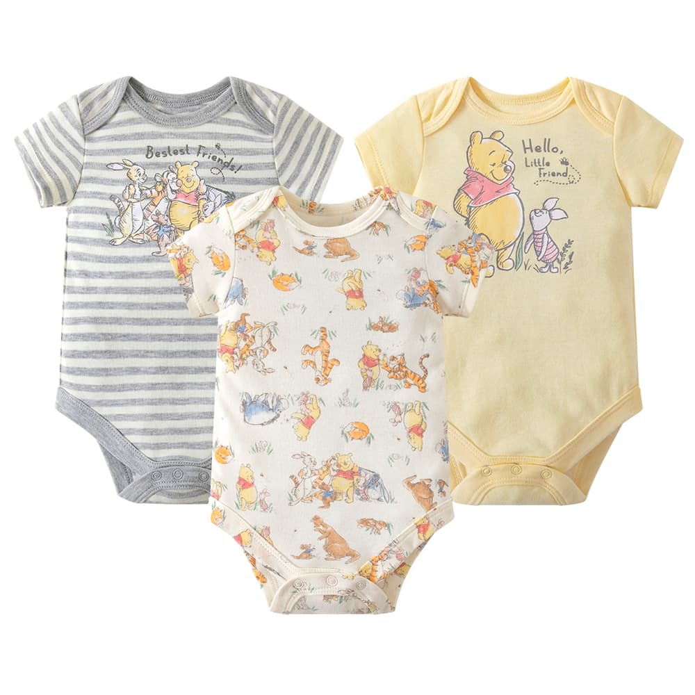 ชุดจั๊มสูทรอมเปอร์ แขนสั้น พิมพ์ลาย Disney Mickey Winnie the Pooh สําหรับเด็กทารกผู้ชาย และเด็กผู้หญิง รูปที่ 1