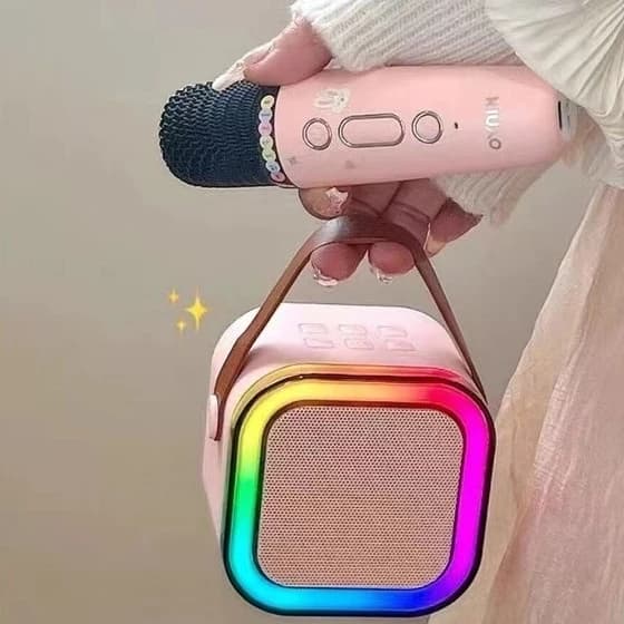 TQTQ K12 ลำโพงบลูทูธ ไมโครโฟนคู่ USB ของแท้ RGB แบบพกพา ลำโพงคาราโอเกะไร้สาย รูปที่ 5