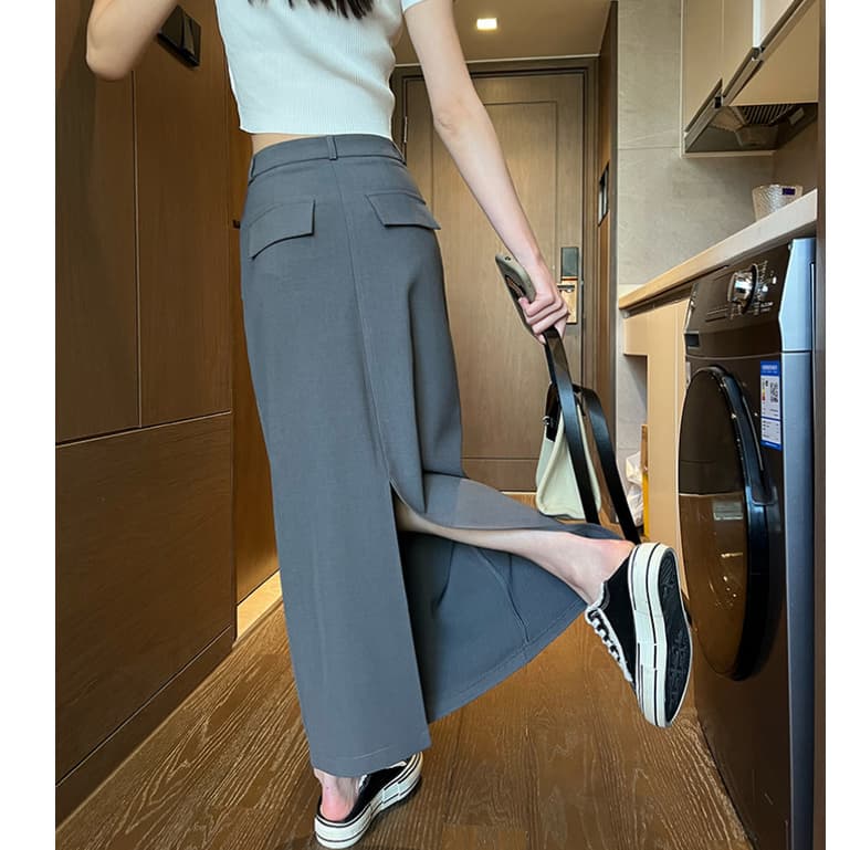 Floerns S-6XL กระโปรงยาว กระเป๋าหลังเป็นกระเป๋าปลอม ผ่าหลัง รูปที่ 5