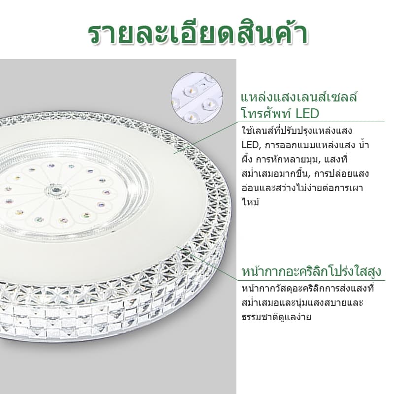 GOGEOUS โคมไฟเพดาน LED 3สี ปรับแสงได้ กลม สี่เหลี่ยม ทันสมัย ไฟเพดาน ห้องนั่งเล่น ครัว ไฟติดเพดาน รูปที่ 6