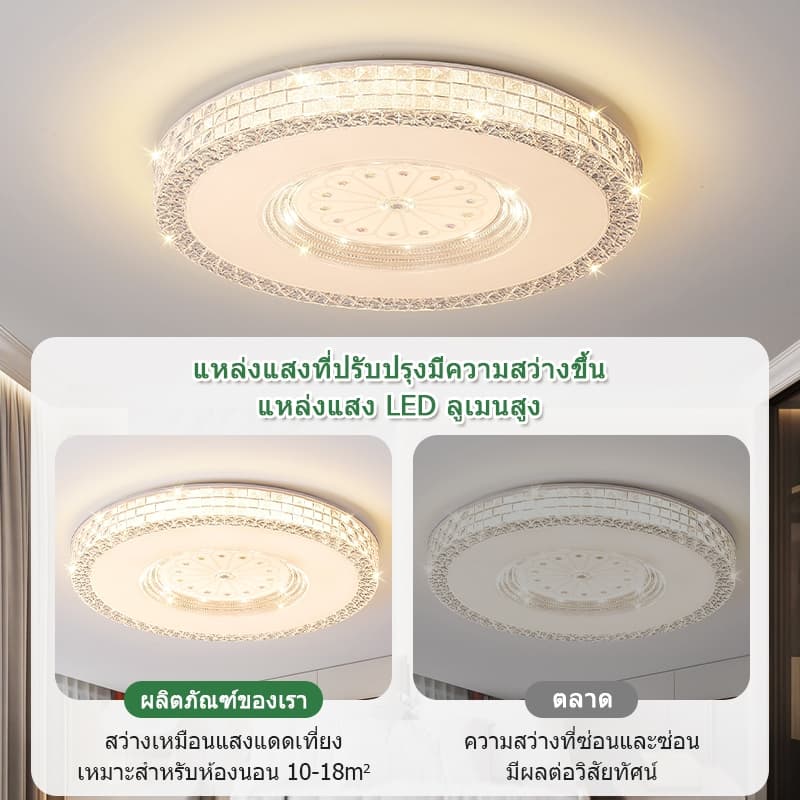 GOGEOUS โคมไฟเพดาน LED 3สี ปรับแสงได้ กลม สี่เหลี่ยม ทันสมัย ไฟเพดาน ห้องนั่งเล่น ครัว ไฟติดเพดาน รูปที่ 5
