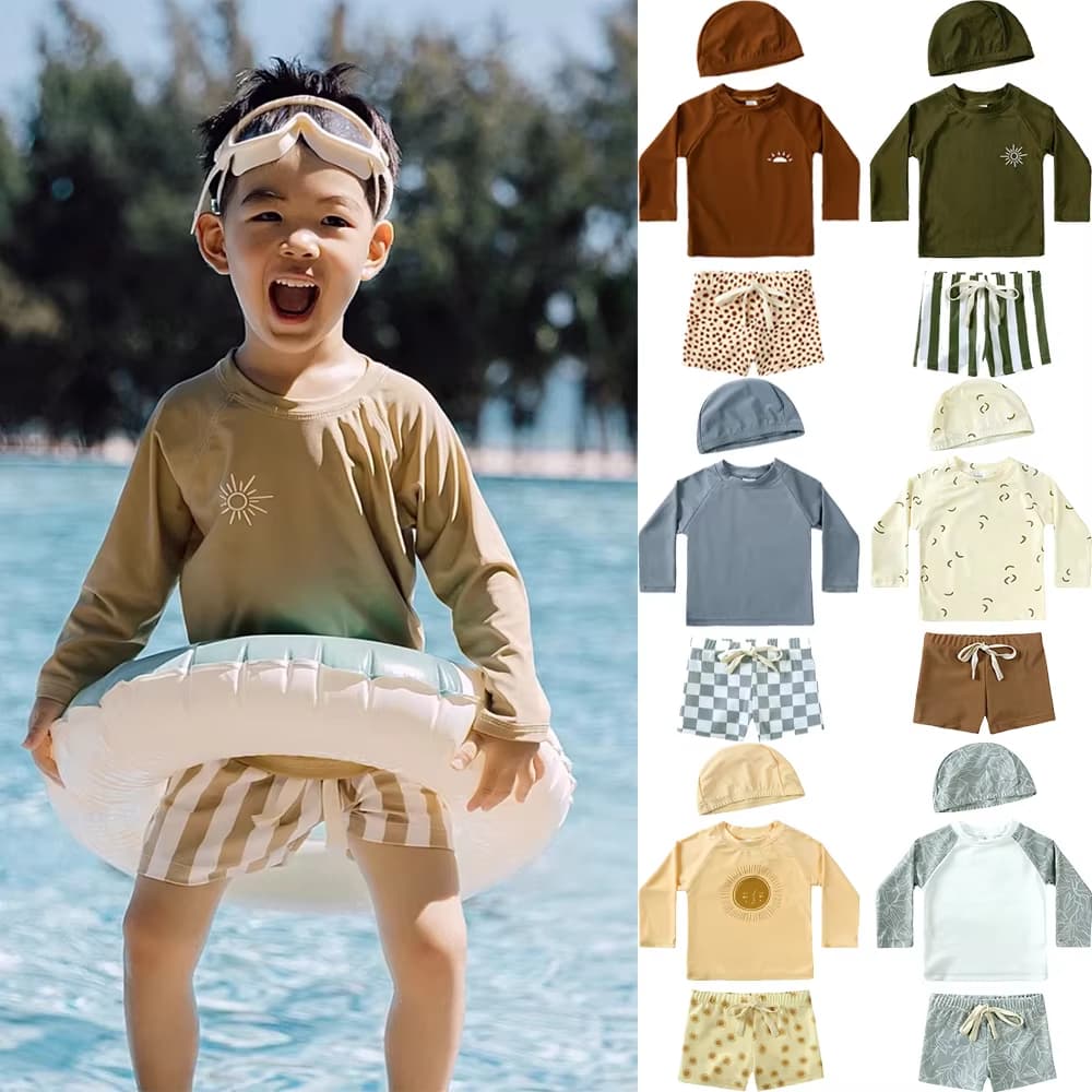 ชุดว่ายน้ำเด็ก เด็กผู้หญิง เสื้อแขนยาว + กางเกง + หมวก ชุดว่ายน้ำเด็กผู้ชาย รูปที่ 1