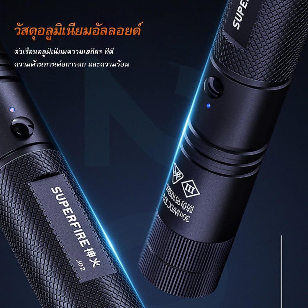 SUPERFIRE J02 ไฟฉายเลเซอร์เขียว 532nm USB ชาร์จ พร้อมปอยเตอร์โลหะอลูมิเนียม น้ำหนักเบา 77 กรัม สำหรับสอนและสำรวจป่า รูปที่ 8
