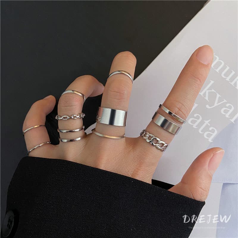 เดรช พังก์รอบเปิดแหวน10ชิ้นโลหะเงินแฟชั่นเครื่องประดับมือ รูปที่ 1