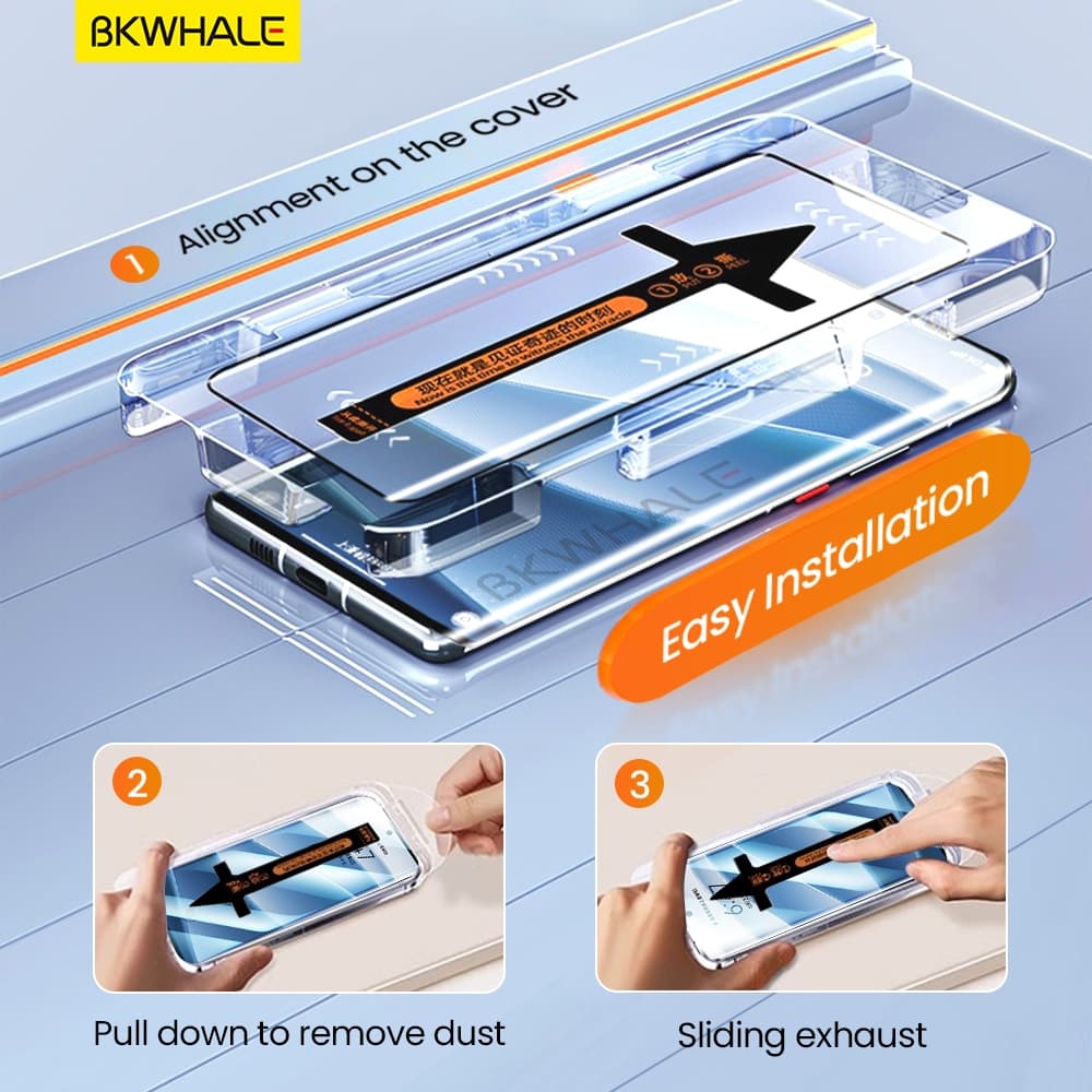 BKWHALE ติดตั้งง่ายกระจกนิรภัยสําหรับ Xiaomi Redmi Note14 Pro 15 15C 14C 13 หมายเหตุ 12 11 12S 11S K60 K70 E K80 Ultra K90 Pro Max Note13 Note15 Pro + Turbo 3 4 ป้องกันหน้าจอฟิล์ม รูปที่ 3