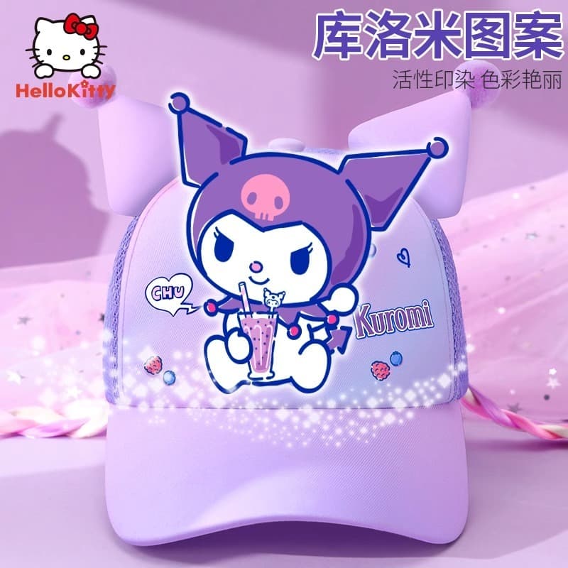 Sanrio Kuromi hat for kids หมวกวิกผมสไตล์ใหม่หมวกถักเปียถัง รูปที่ 3