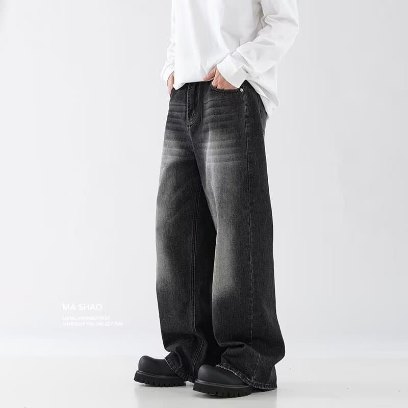 Baggy Jeans 10 สี กางเกงยีนส์ผู้ชายขากว้าง ไซลินไดรต์ พอดี คอปกปานกลางพอดีเก็บอย่างดี รูปที่ 3
