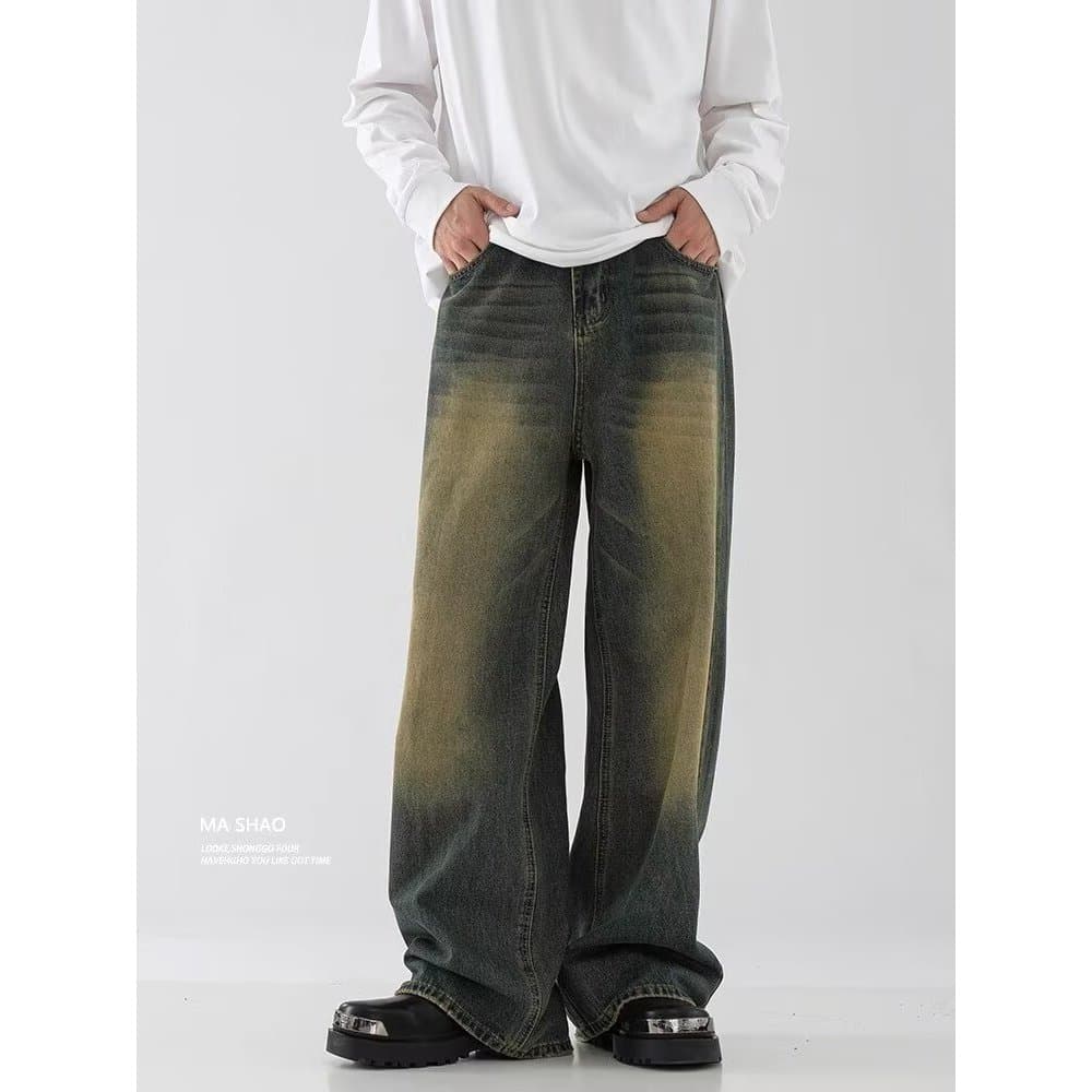 Baggy Jeans 10 สี กางเกงยีนส์ผู้ชายขากว้าง ไซลินไดรต์ พอดี คอปกปานกลางพอดีเก็บอย่างดี รูปที่ 2