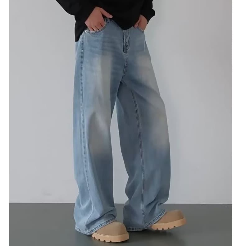 Baggy Jeans 10 สี กางเกงยีนส์ผู้ชายขากว้าง ไซลินไดรต์ พอดี คอปกปานกลางพอดีเก็บอย่างดี รูปที่ 4