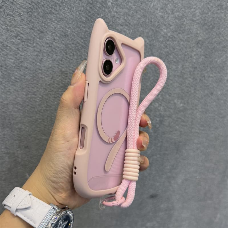 พร้อมเชือกเส้นเล็กแฟชั่นแมวน่ารักใสแม่เหล็กเชือกเส้นเล็กเคสโทรศัพท์สําหรับiPhone 16 15 14 13 12 11 Pro max 14 15 16 Plus 12 13miniกรณีความงามกันกระแทกขอบนุ่มฮาร์ดพนัก รูปที่ 2