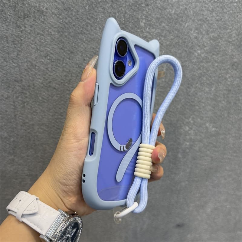 พร้อมเชือกเส้นเล็กแฟชั่นแมวน่ารักใสแม่เหล็กเชือกเส้นเล็กเคสโทรศัพท์สําหรับiPhone 16 15 14 13 12 11 Pro max 14 15 16 Plus 12 13miniกรณีความงามกันกระแทกขอบนุ่มฮาร์ดพนัก รูปที่ 4