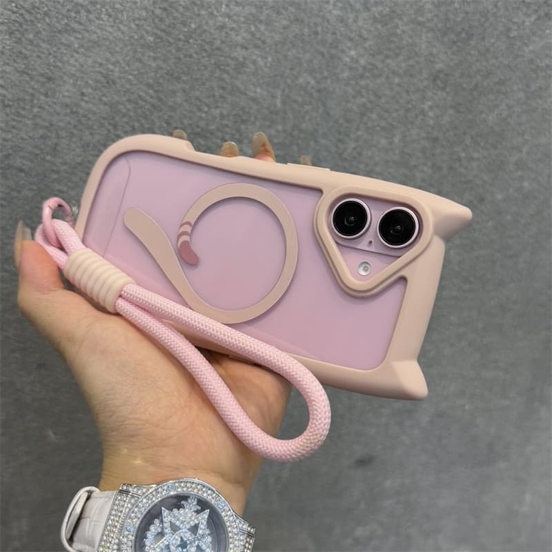 พร้อมเชือกเส้นเล็กแฟชั่นแมวน่ารักใสแม่เหล็กเชือกเส้นเล็กเคสโทรศัพท์สําหรับiPhone 16 15 14 13 12 11 Pro max 14 15 16 Plus 12 13miniกรณีความงามกันกระแทกขอบนุ่มฮาร์ดพนัก รูปที่ 6