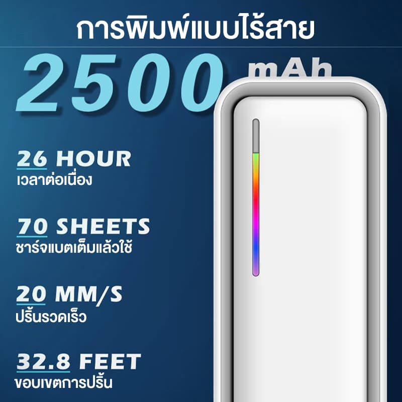 รับประกัน 5 ปีเครื่องพิมพ์ไร้หมึก เชื่อมต่อแอพ Bluetooth แบบพกพา พิมพ์เอกสาร/รอยสัก รูปที่ 2