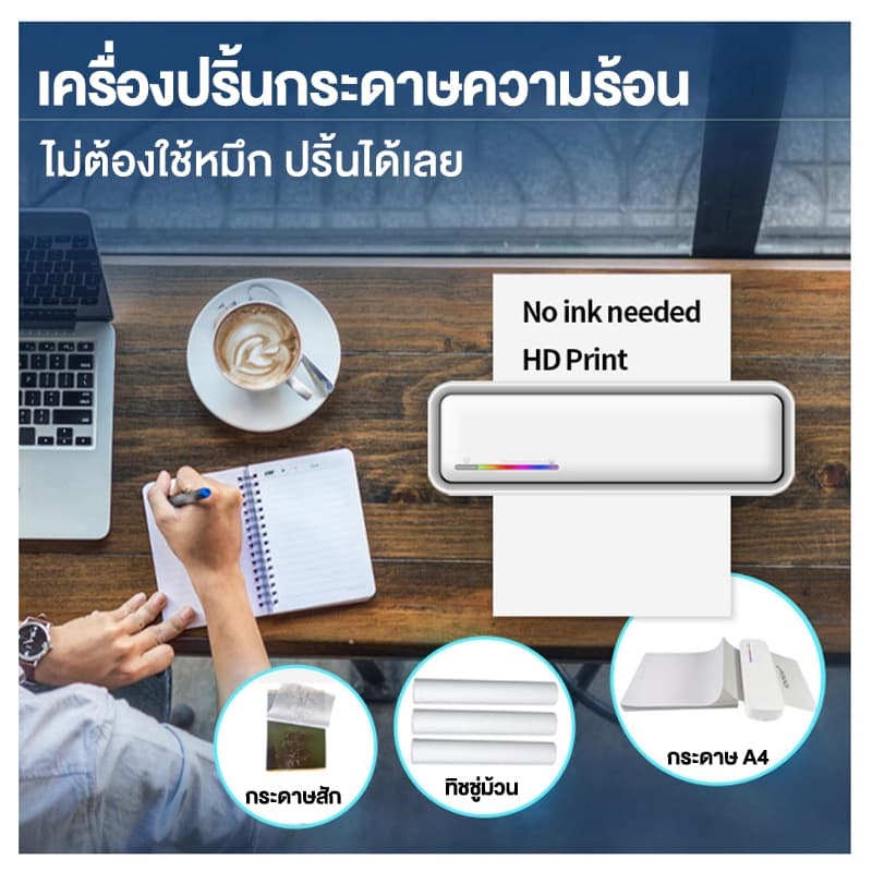 รับประกัน 5 ปีเครื่องพิมพ์ไร้หมึก เชื่อมต่อแอพ Bluetooth แบบพกพา พิมพ์เอกสาร/รอยสัก รูปที่ 5