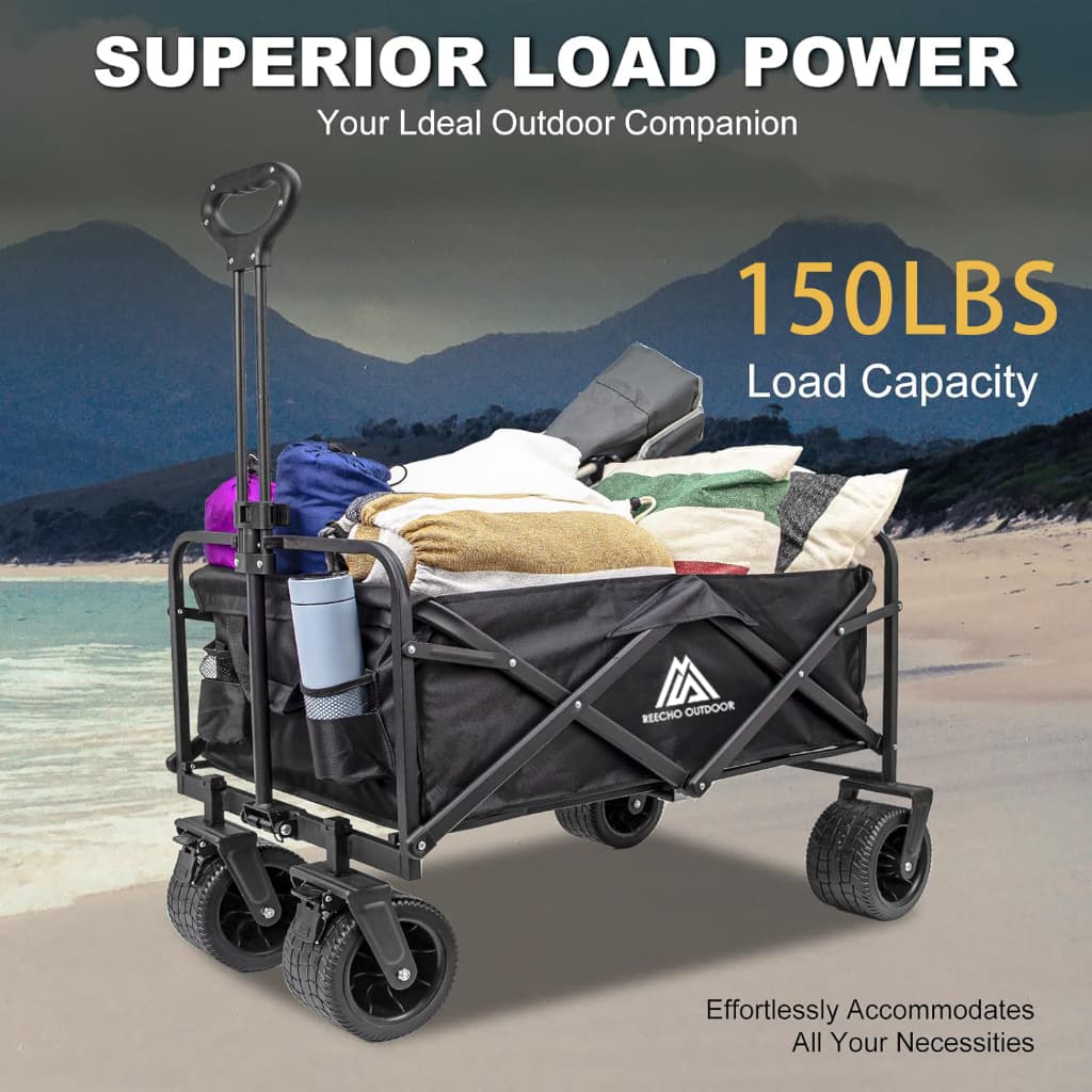 folding Camping Cart สวนกลางแจ้ง Trailer Wagon รถเข็น Telescopic Handle พับยูทิลิตี้ขน ยืน Beach Off-Road Handcart รูปที่ 6