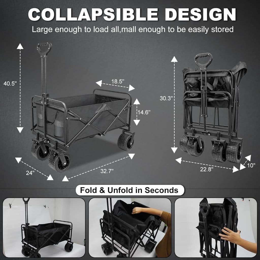 folding Camping Cart สวนกลางแจ้ง Trailer Wagon รถเข็น Telescopic Handle พับยูทิลิตี้ขน ยืน Beach Off-Road Handcart รูปที่ 5
