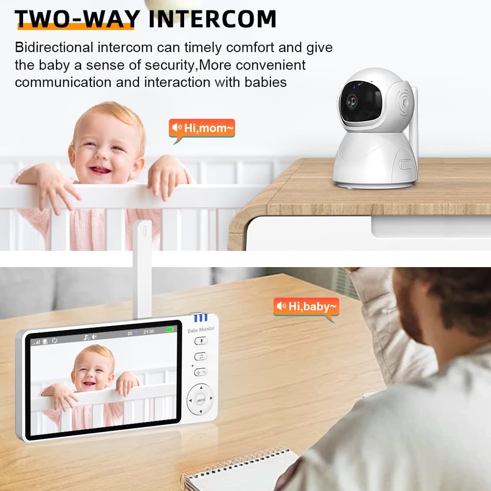 5.0 นิ้ว Baby Monitor ABM570 วิดีโอไร้สายหน้าจอ IPS พร้อม 4X ซูม Nanny PTZ กล้อง 2 ทิศทางเสียง Lullaby กล้อง Babysitter Night Vision Security รูปที่ 4