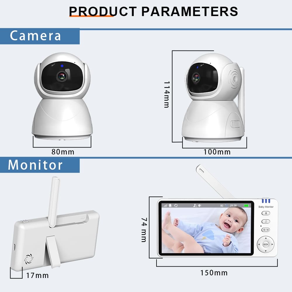 5.0 นิ้ว Baby Monitor ABM570 วิดีโอไร้สายหน้าจอ IPS พร้อม 4X ซูม Nanny PTZ กล้อง 2 ทิศทางเสียง Lullaby กล้อง Babysitter Night Vision Security รูปที่ 9