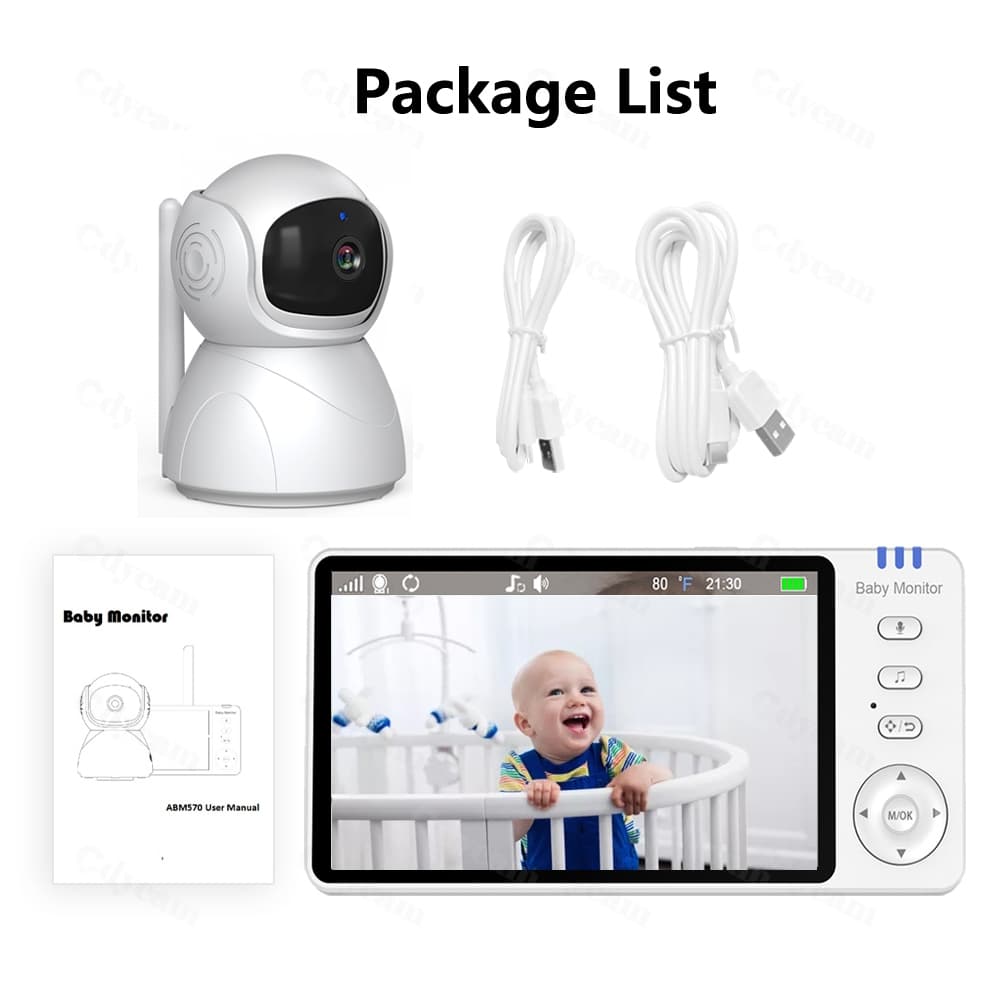 5.0 นิ้ว Baby Monitor ABM570 วิดีโอไร้สายหน้าจอ IPS พร้อม 4X ซูม Nanny PTZ กล้อง 2 ทิศทางเสียง Lullaby กล้อง Babysitter Night Vision Security รูปที่ 2