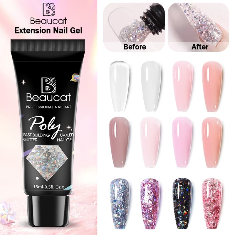 Beaucatpark เล็บเจล กากเพชร โพลีเจลกากเพชร 15ml โพลี่เจล ต่อเล็บ กลิตเตอร์เจล Poly Gel กลิตเตอร์ เจลต่อเล็บ รูปที่ 1