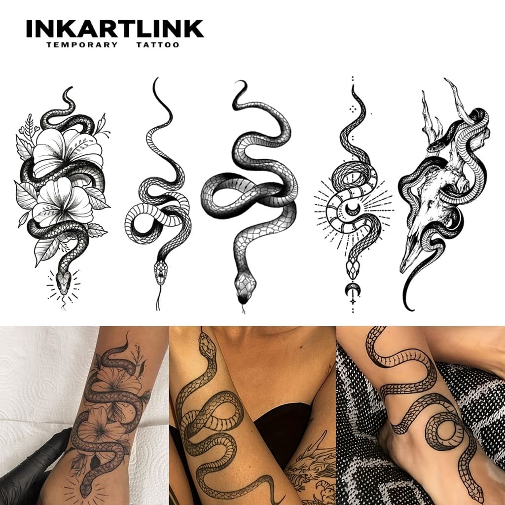 Inkartlink ชุดสติ๊กเกอร์รอยสักชั่วคราวงู, รอยสักวิเศษกันน้ําติดทนนาน, ติดทนนานถึง 15 วัน, รอยสักปลอม, รอยสักกึ่งถาวร รูปที่ 1