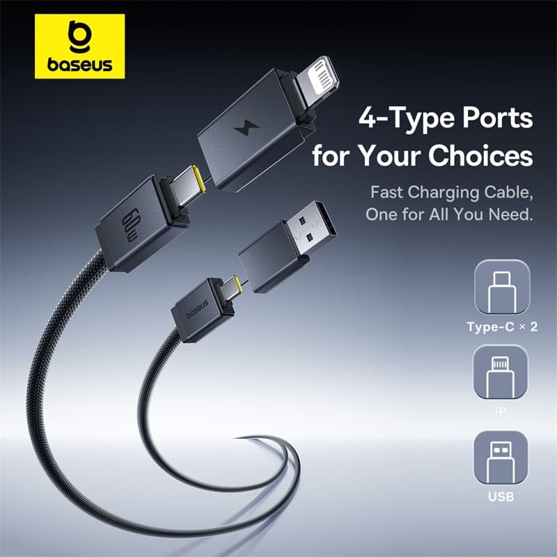 Baseus สายชาร์จเร็ว รุ่น Versatile Two-for-Two Fast Charging Cable U+C to C+L 60W 1m รูปที่ 7