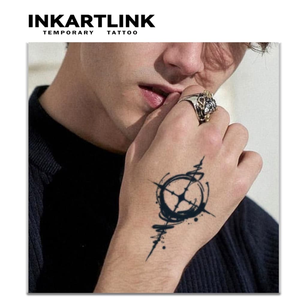 Inkartlink Compass Circular Symbol สติ๊กเกอร์รอยสักชั่วคราว, กันน้ํายาวนานมือ Magic Tattoo, ติดทนนานถึง 15 วันสักปลอม, ชุดสักกึ่งถาวร รูปที่ 4