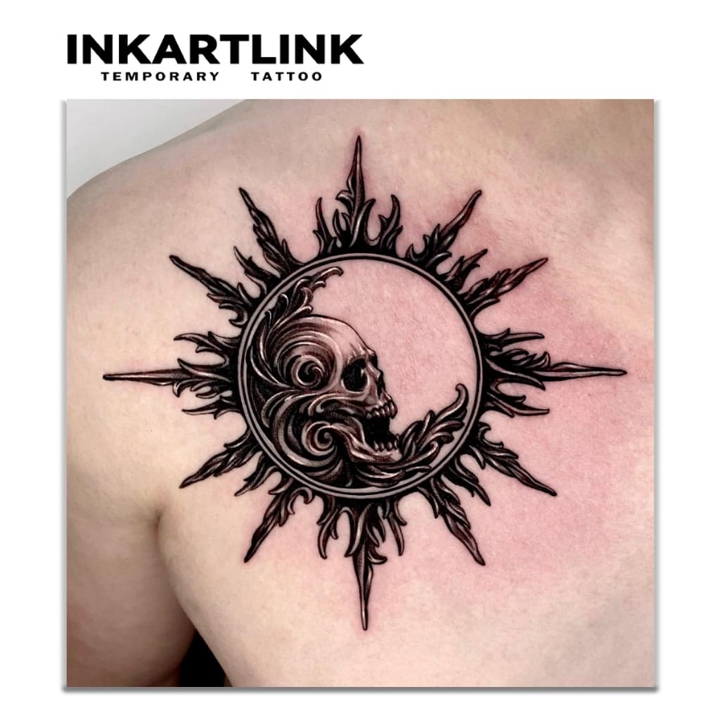 Inkartlink Compass Circular Symbol สติ๊กเกอร์รอยสักชั่วคราว, กันน้ํายาวนานมือ Magic Tattoo, ติดทนนานถึง 15 วันสักปลอม, ชุดสักกึ่งถาวร รูปที่ 5