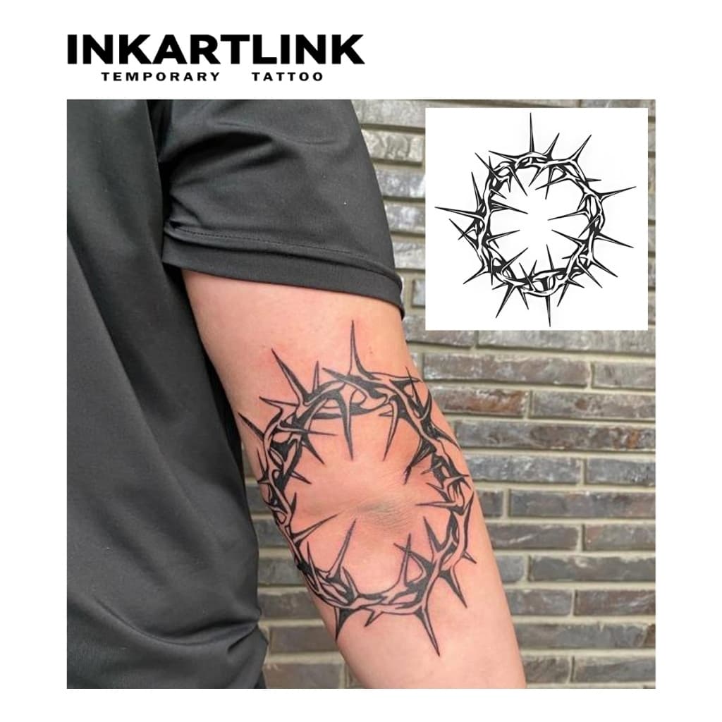 Inkartlink Compass Circular Symbol สติ๊กเกอร์รอยสักชั่วคราว, กันน้ํายาวนานมือ Magic Tattoo, ติดทนนานถึง 15 วันสักปลอม, ชุดสักกึ่งถาวร รูปที่ 6
