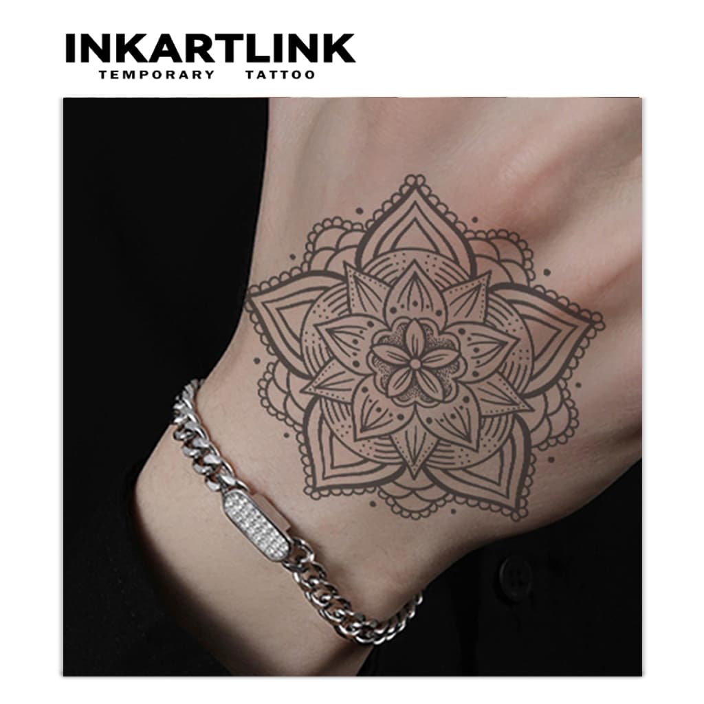 Inkartlink Compass Circular Symbol สติ๊กเกอร์รอยสักชั่วคราว, กันน้ํายาวนานมือ Magic Tattoo, ติดทนนานถึง 15 วันสักปลอม, ชุดสักกึ่งถาวร รูปที่ 3
