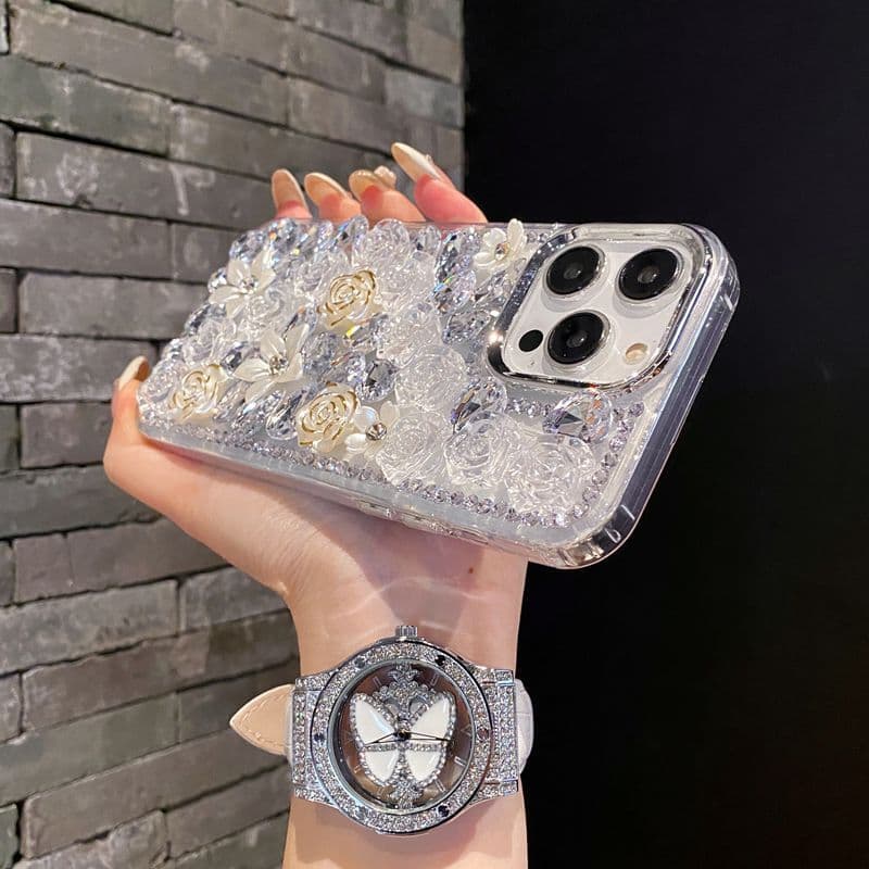 สําหรับOPPO Reno 15 13 14 12 11 F 10 5F 8T 8Z A5 A6 A3 PRoค้นหาX8 X9 A78 A58 Full Rhinestoneดอกไม้เคสโทรศัพท์Bling รูปที่ 5