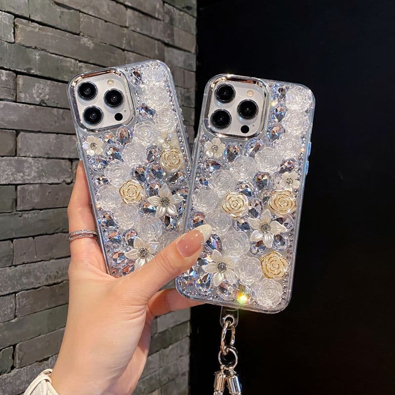 สําหรับOPPO Reno 15 13 14 12 11 F 10 5F 8T 8Z A5 A6 A3 PRoค้นหาX8 X9 A78 A58 Full Rhinestoneดอกไม้เคสโทรศัพท์Bling รูปที่ 1