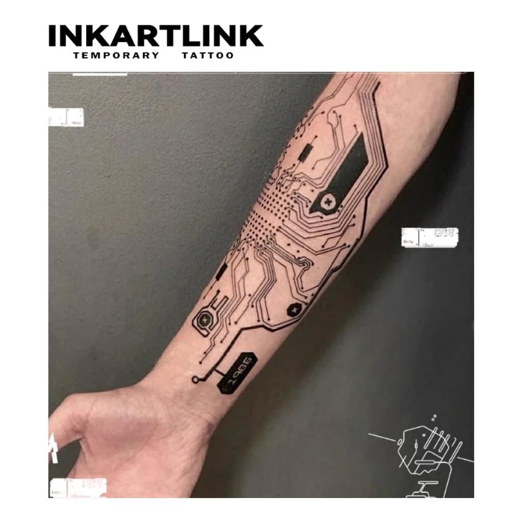 Inkartlink Long Minimal Lines Arm สติ๊กเกอร์รอยสักชั่วคราวสําหรับผู้ชาย, Big Waterproof Long-lasting Hand Magic Tattoo, Lasts ถึง 15 วันสักปลอม, ชุดสักกึ่งถาวร รูปที่ 3