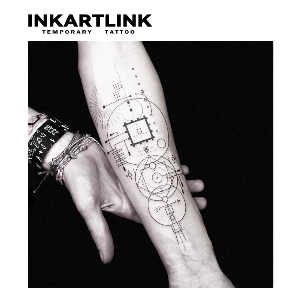 Inkartlink Long Minimal Lines Arm สติ๊กเกอร์รอยสักชั่วคราวสําหรับผู้ชาย, Big Waterproof Long-lasting Hand Magic Tattoo, Lasts ถึง 15 วันสักปลอม, ชุดสักกึ่งถาวร รูปที่ 4