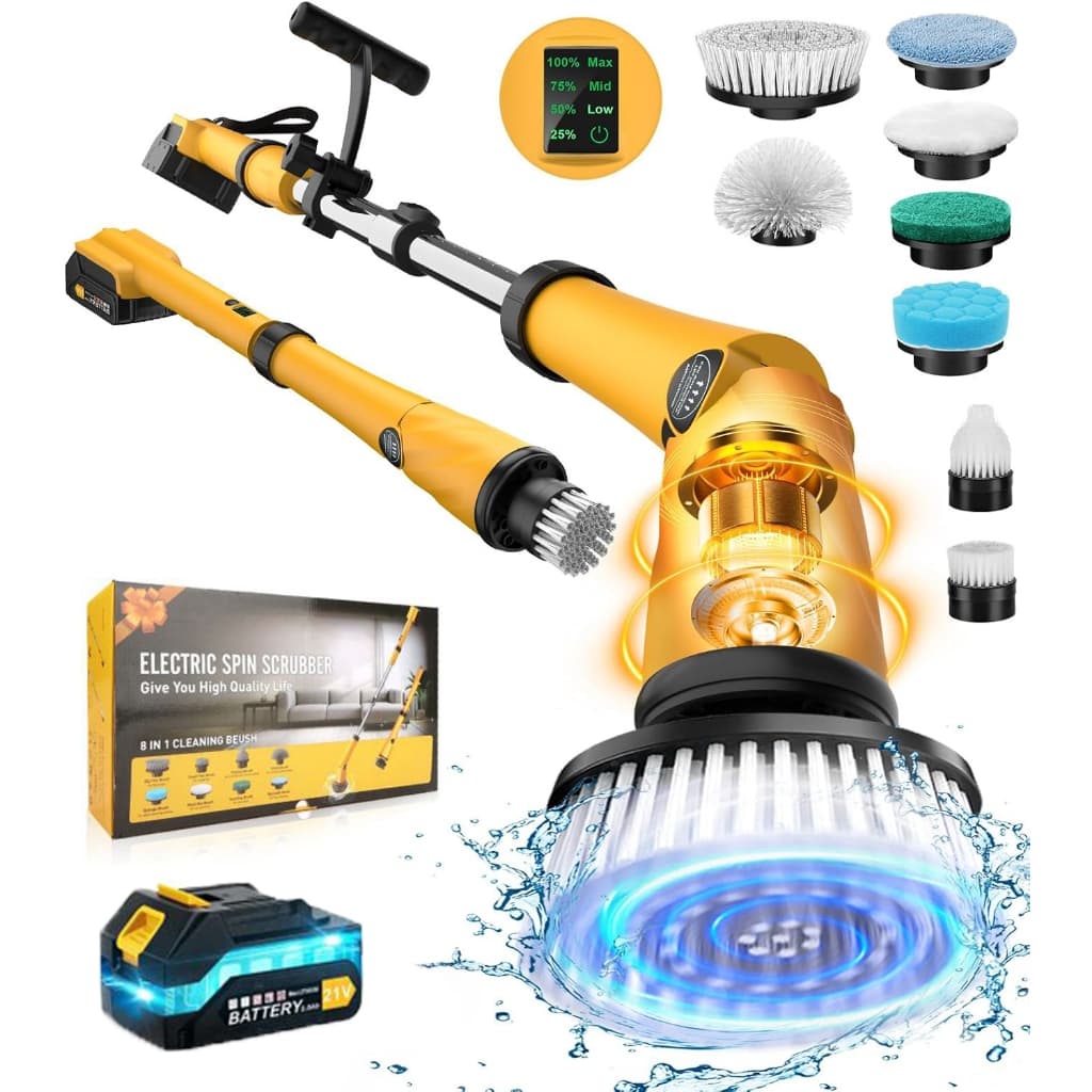Qimedo แปรงทำความสะอาดไฟฟ้า 1200/1500 RPM ขัดห้องน้ำไฟฟ้า แถมหัวเปลี่ยน 8 แบบ Electric Spin Scrubber รูปที่ 1
