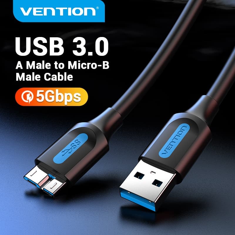 Vention สาย USB 3.0 A to Micro-B ความเร็ว 5Gbps ชาร์จเร็ว 2A สำหรับ ถ่ายโอนข้อมูลฮาร์ดดิสก์ กล้อง รูปที่ 1