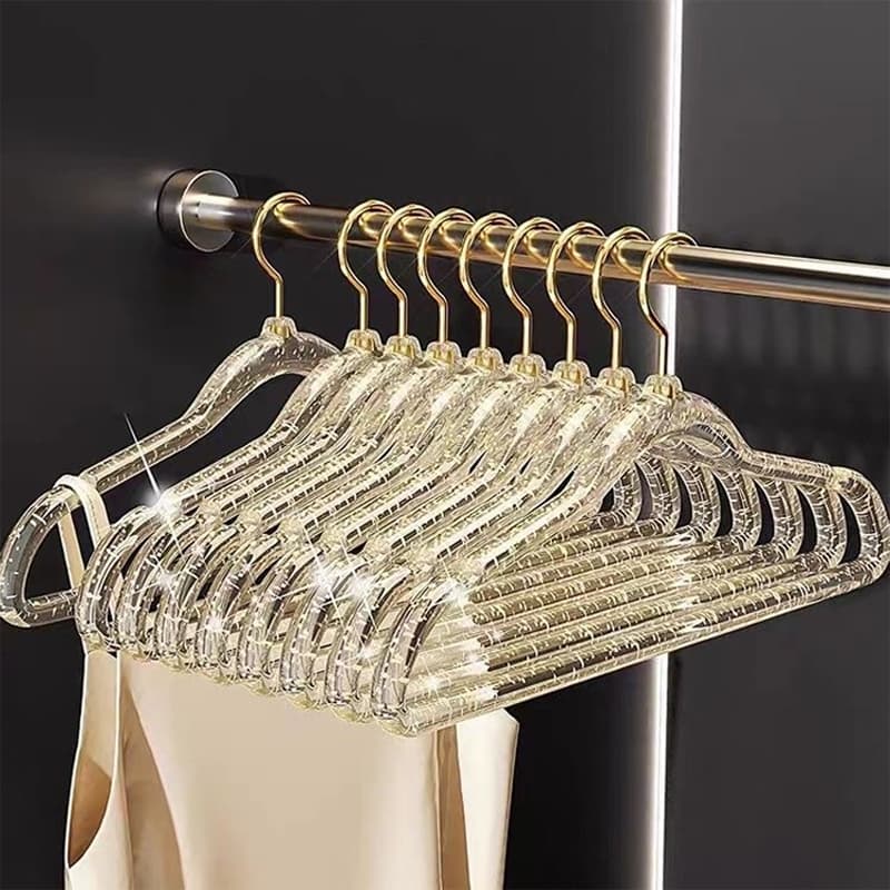 30Pcs ใหม่ ไม้แขวนเสื้อแบบใส พลาสติกกันลื่น ไม้แขวนลายกลิตเตอร์ พลาสติกกันลื่น สีสันน่ารัก 40cm รูปที่ 5