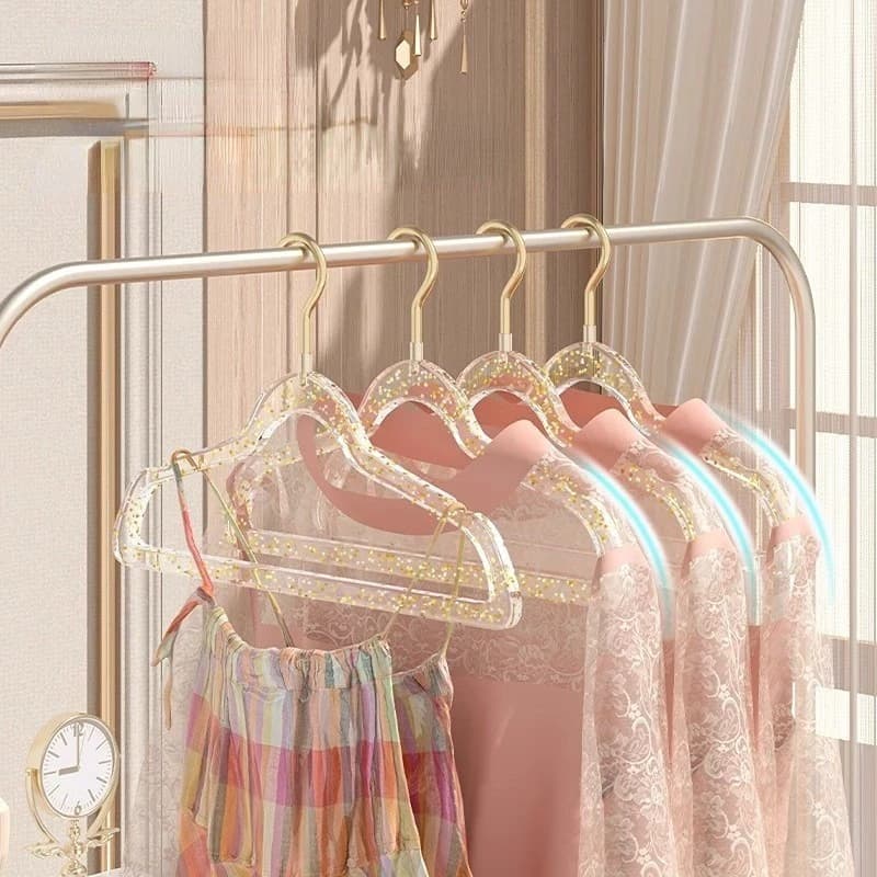 30Pcs ใหม่ ไม้แขวนเสื้อแบบใส พลาสติกกันลื่น ไม้แขวนลายกลิตเตอร์ พลาสติกกันลื่น สีสันน่ารัก 40cm รูปที่ 2