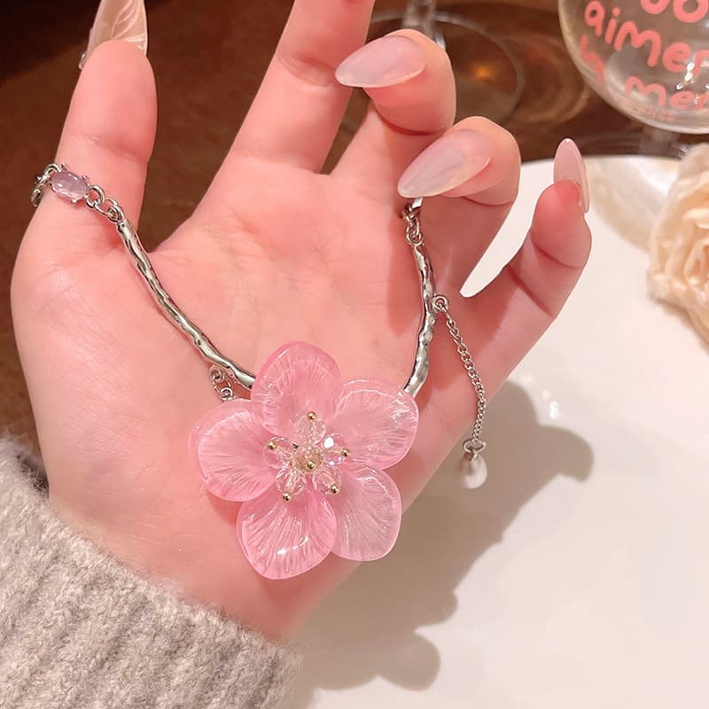 หรูหรา Niche สีชมพูหวานดอกไม้ Collarbone Chain อารมณ์อเนกประสงค์หญิงพู่ Collarbone Chain รูปที่ 2