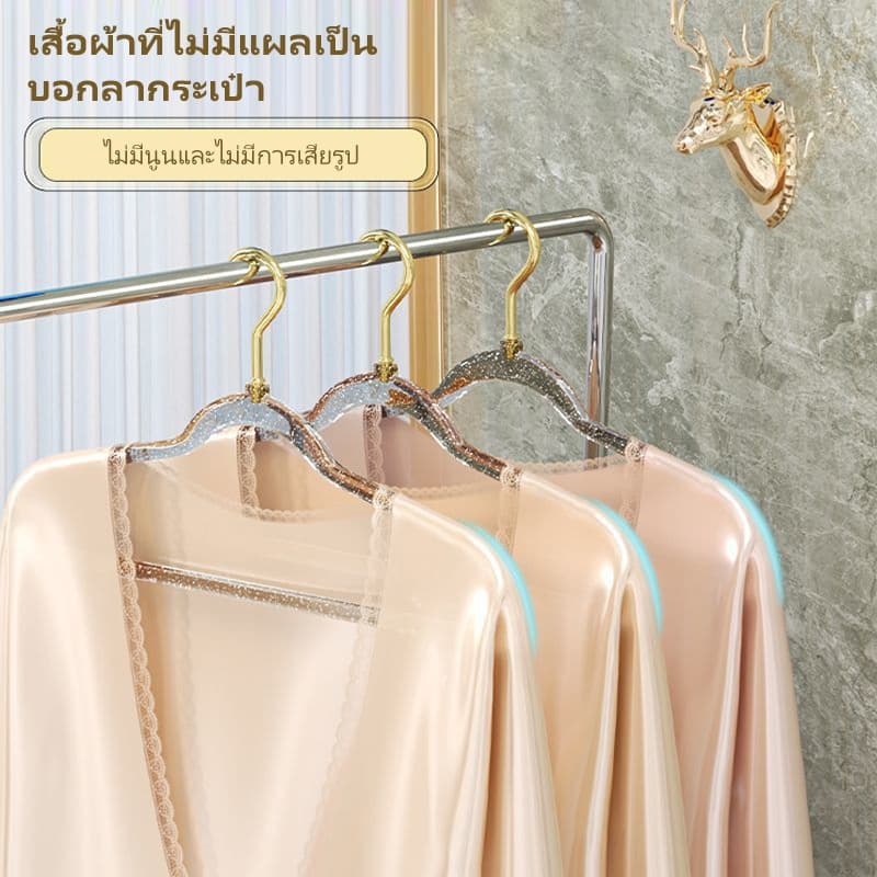 30Pcs ใหม่ ไม้แขวนเสื้อแบบใส พลาสติกกันลื่น ไม้แขวนลายกลิตเตอร์ พลาสติกกันลื่น สีสันน่ารัก 40cm รูปที่ 3