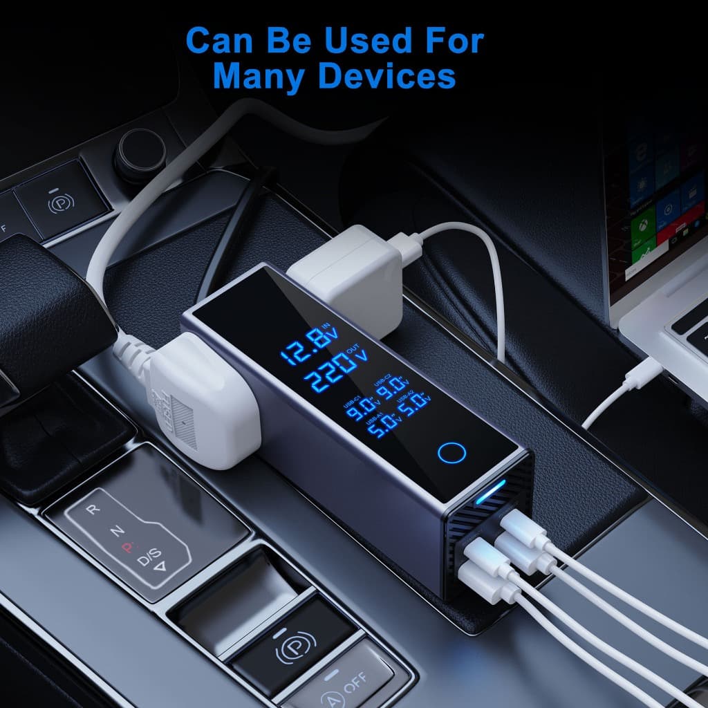 300w รถอินเวอร์เตอร์รถยนต์ DC 12V to AC 220V Converter รถ Charger Power Socket สนับสนุนโทรศัพท์มือถือแท็บเล็ตชาร์จ QC3.0 USB Fast Charging PD Fast Charging รูปที่ 4