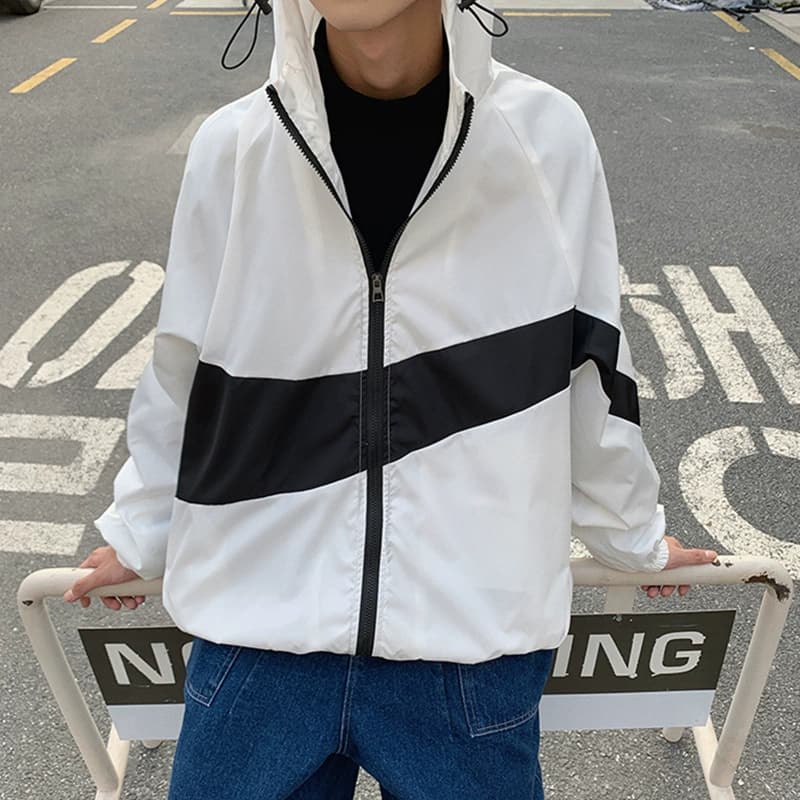 เสื้อแจ็กเก็ต เสื้อคลุมแขนยาว มีฮู้ด สไตล์เกาหลี ญี่ปุ่นเท่ๆ ใส่ได้ทั้งชายหญิง มี 3 สี ดำ ขาว สีเทา เหมาะกับการวิ่ง เดินป่า รูปที่ 3