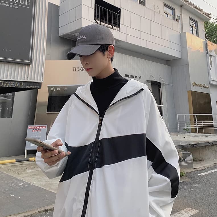 เสื้อแจ็กเก็ต เสื้อคลุมแขนยาว มีฮู้ด สไตล์เกาหลี ญี่ปุ่นเท่ๆ ใส่ได้ทั้งชายหญิง มี 3 สี ดำ ขาว สีเทา เหมาะกับการวิ่ง เดินป่า รูปที่ 8