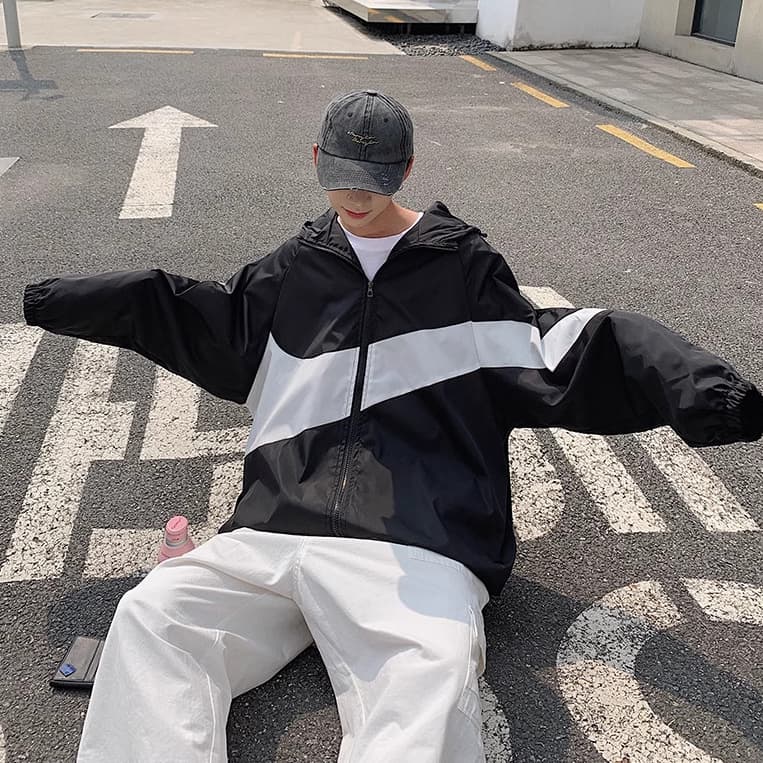 เสื้อแจ็กเก็ต เสื้อคลุมแขนยาว มีฮู้ด สไตล์เกาหลี ญี่ปุ่นเท่ๆ ใส่ได้ทั้งชายหญิง มี 3 สี ดำ ขาว สีเทา เหมาะกับการวิ่ง เดินป่า รูปที่ 6