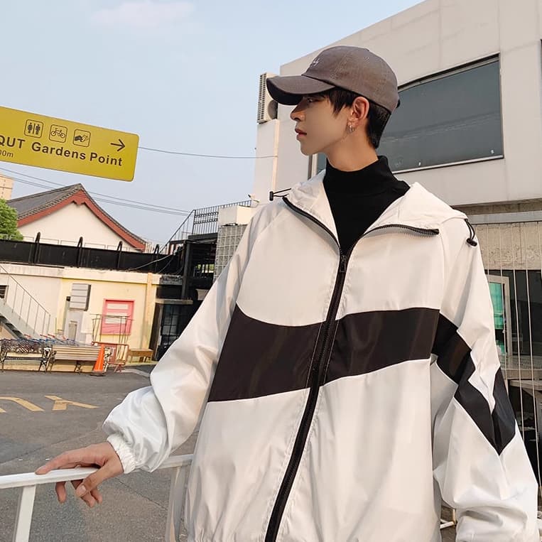 เสื้อแจ็กเก็ต เสื้อคลุมแขนยาว มีฮู้ด สไตล์เกาหลี ญี่ปุ่นเท่ๆ ใส่ได้ทั้งชายหญิง มี 3 สี ดำ ขาว สีเทา เหมาะกับการวิ่ง เดินป่า รูปที่ 2