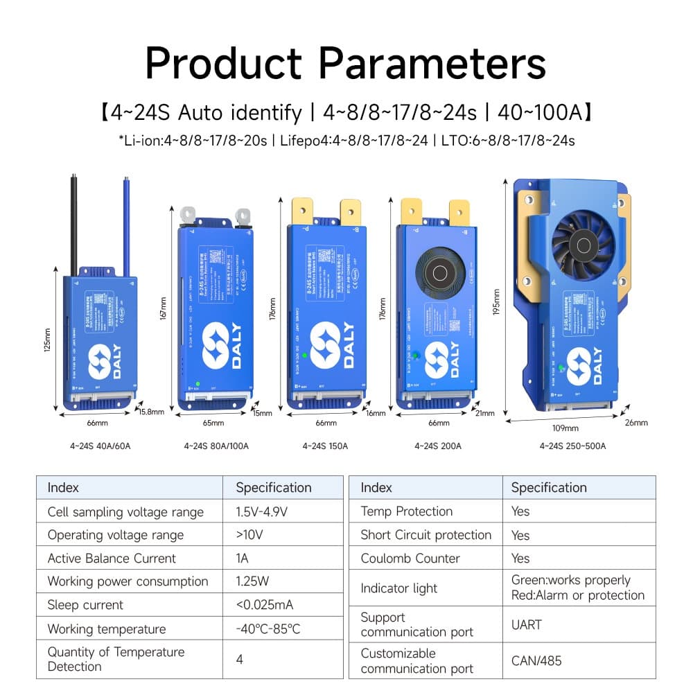 Daly ใหม่ SMART BMS 4-24S 400-500A 12v 24v 48v 36v 60v 72v Lifepo4 BMS พร้อม 1A Balancing function Built In Bluetooth Li-ion 40a 60a 80A 100A 150A 200A 16A 15S 250S 20S 20S รูปที่ 4